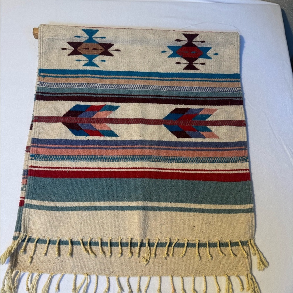 Southwestern Woven Wool Tapestry or Rug with Fringe